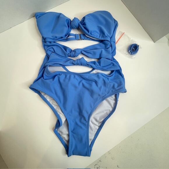 Kiki Rio NEW Blue Solid Knot Front One-piece Swimsuit Sz Small - Picture 12 of 16